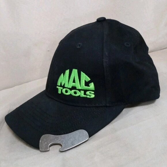 Mac Tools Snapback Hat Black & Green Bottle Opener Embroidered Logo - Picture 2 of 8